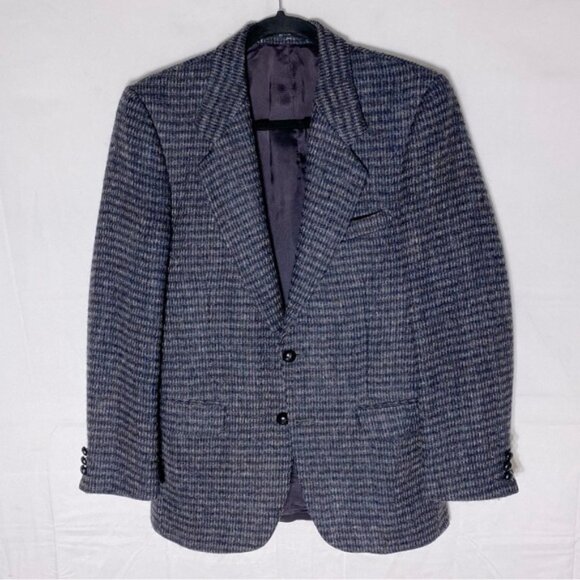 Vintage Harris Tweed Jack Fraser Blue Virgin Scottish Wool Blazer Jacket 36S